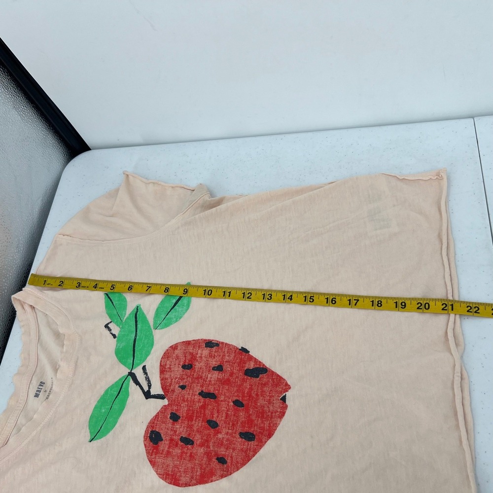 Maeve by Anthropologie Large Peach Strawberry Graphic Tee Raw Hem - Picture 7 of 10